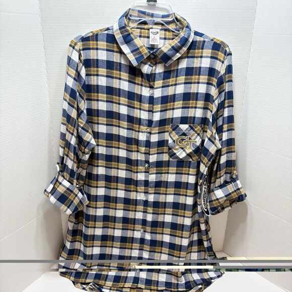 Concepts Sports Tops - Concepts Sport Georgia Tech Women's Plaid Boyfriend Flannel Button-up Shirt XL